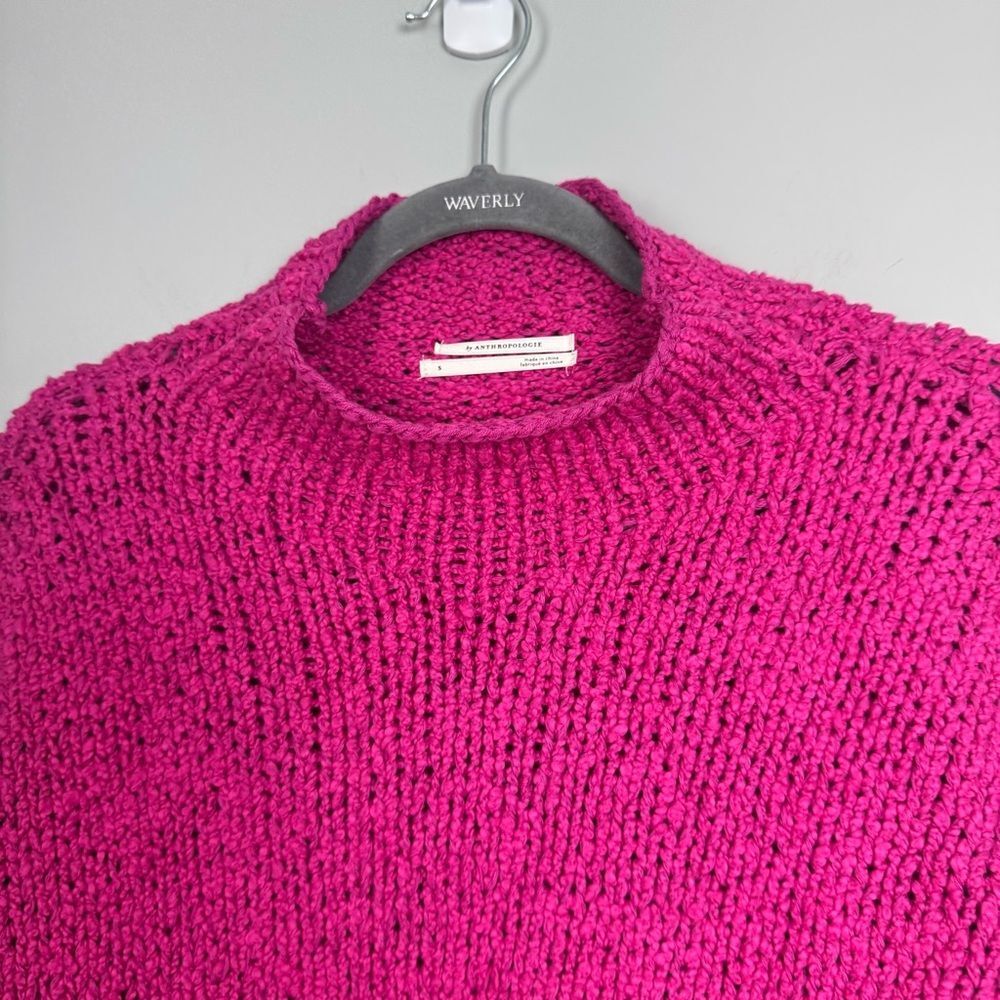 BY ANTHROPOLOGIE | Fuchsia Pink Turtleneck Sweater Flare Sleeve Women’s Size S - Picture 4 of 10